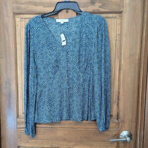 New LOFT Women's Blue & White Print Long Sleeve Blouse. Size 4.